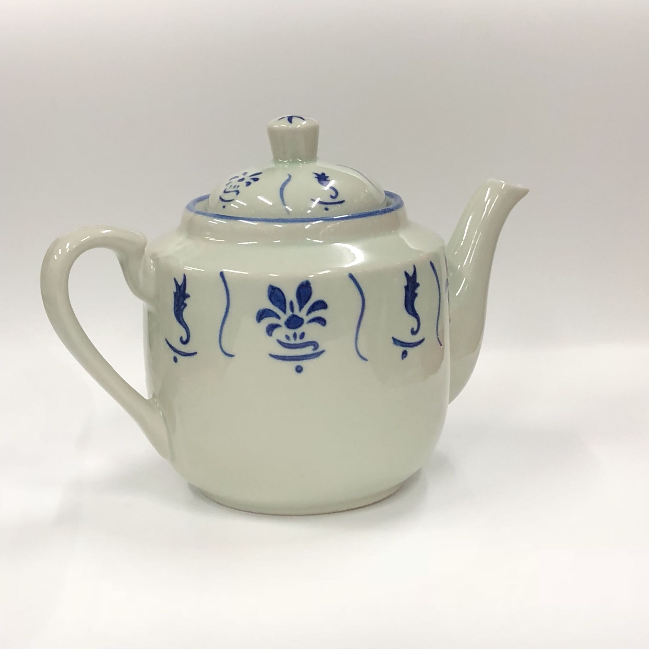 青花瓷复古大合茶壶饭店家用泡茶壶酒楼专用怀旧葵斗大号壶冷水壶