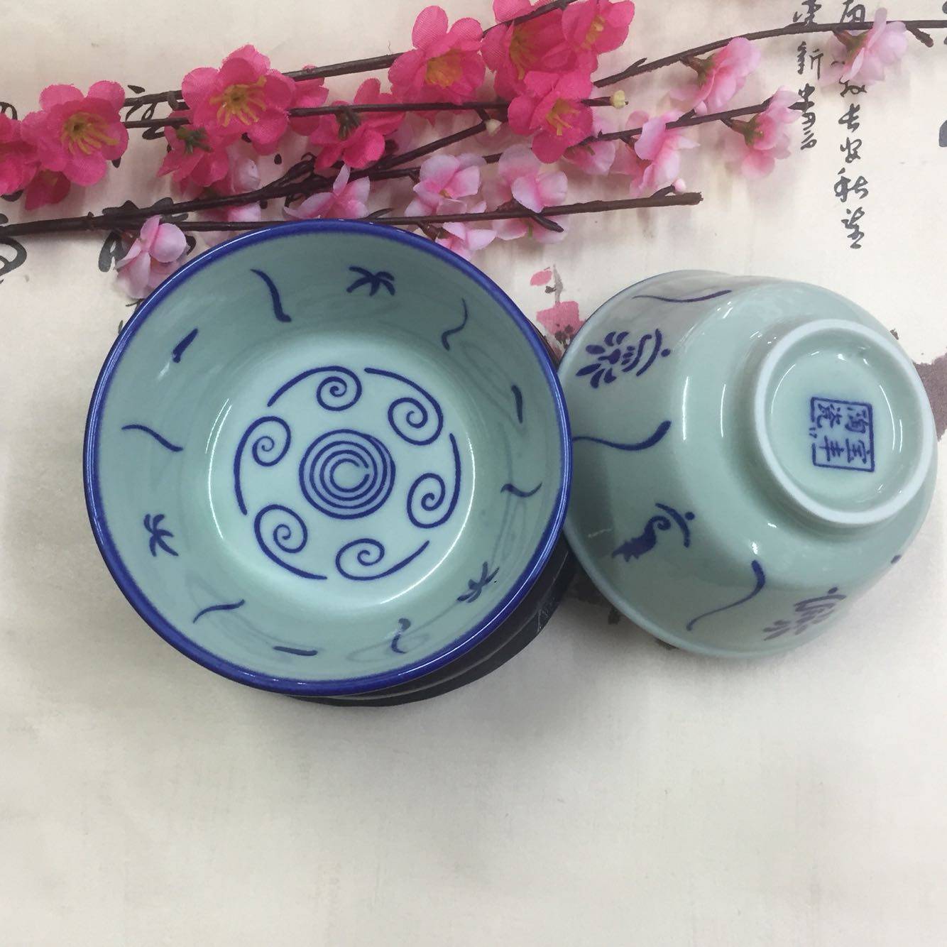 陶瓷碗家用特厚草花吃饭碗防烫汤碗中式青花瓷碗4.5寸碗复古清仓