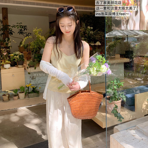 绵羊咩咩 淡人天菜 夏日好穿透气呼吸感莱赛尔松紧腰亚麻裤