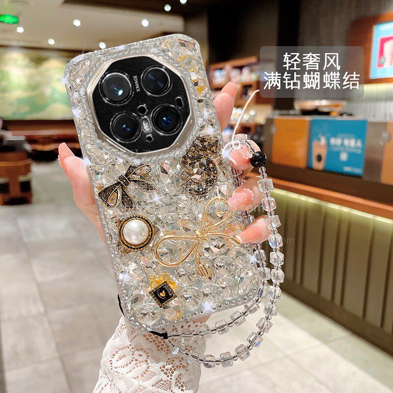 适用华为Mate60rs手机壳mate80rs非凡大师闪钻mate70保时捷设计满钻蝴蝶结全包防摔mateX5创意软MateX3保护套