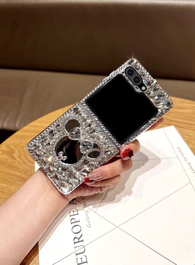 适用于三星Zflip5手机壳vivoXFlip创意OPPOFindN3Flip满钻卡通镜子GalaxyZflip6防摔小米MIXFliip三星W23fli