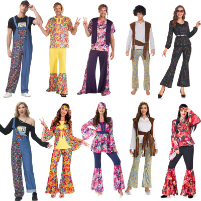 万圣节新款情侣装70年代复古嬉皮迪斯科舞服印第安原始人土著服装