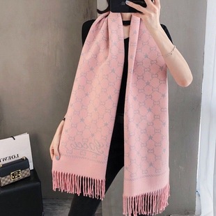 秋冬新年圣诞结婚红色羊绒围巾加厚女围脖双面双色披肩加长加宽