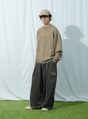 Mentmate 25AW 石磨感做旧复古牛仔裤男秋冬宽松大口袋BF休闲长裤