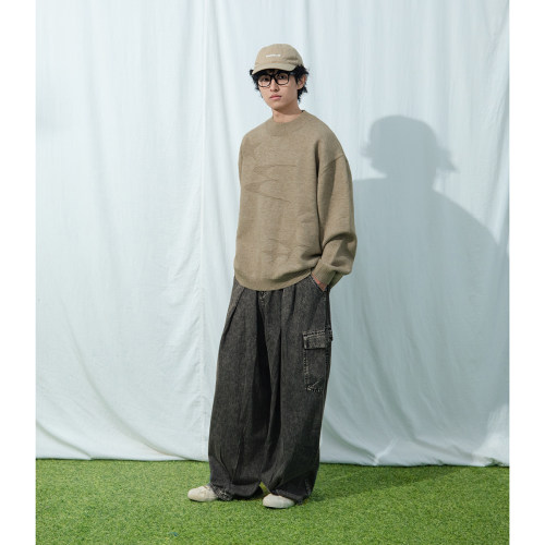 纯色阔腿裤水洗百搭工装牛仔裤男