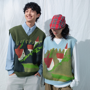 毛衣背心 秋冬日系童趣风针织马甲男女情侣撞色无袖 Mentmate 25AW