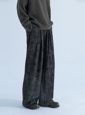 Mentmate 秋冬复古水洗扎染石墨灰 休闲长裤男女四季显瘦宽松裤子