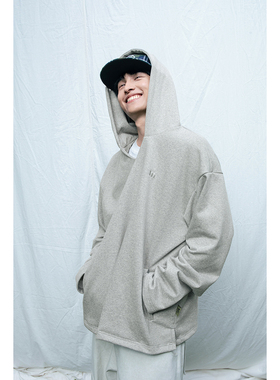 Mentmate 25AW 秋冬松弛感V领帽衫男 灰色基础简约BF宽松连帽卫衣