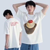 Mentmate 夏季 复古小众原创设计纸杯蛋糕印花T恤衫 男女情侣短袖