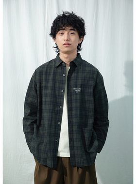 Mentmate 26SS 日系复古蓝绿格子经典衬衫长袖男春季简约刺绣衬衣