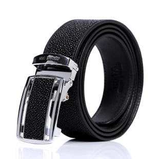 泰国ROTA男士 真皮腰带自动扣皮带带身全黑 珍珠鱼大珠全黑皮带时尚