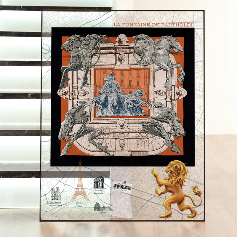 巴索尔迪喷泉挂画亚克力丝巾装裱法式装饰画工作室奢侈品高端壁画