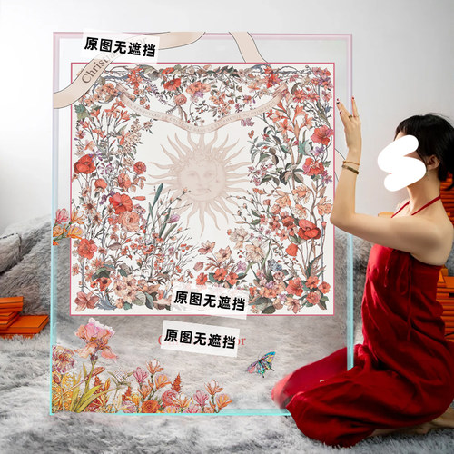 客餐厅轻奢亚克力框挂画咖啡馆太阳神花园丝巾装裱落地画潮流摆画