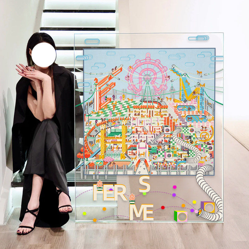 轻奢透明亚克力挂画客厅玄关餐厅创意卡通摩天轮游乐场艺术壁画