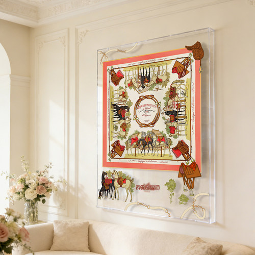 26新款马具优雅美学轻奢大牌丝巾装裱摆画别墅玄关卧室亚克力框画