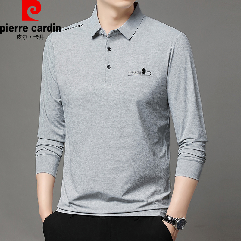Pierre Cardin皮尔卡丹秋季新款男士长袖T恤时尚商务翻领休闲上衣
