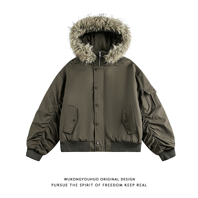 2025冬季毛领连帽棉服男女