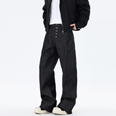 男女复古宽松潮流百搭黑色阔腿裤 悟空有货潮牌美式 丹宁直筒牛仔裤