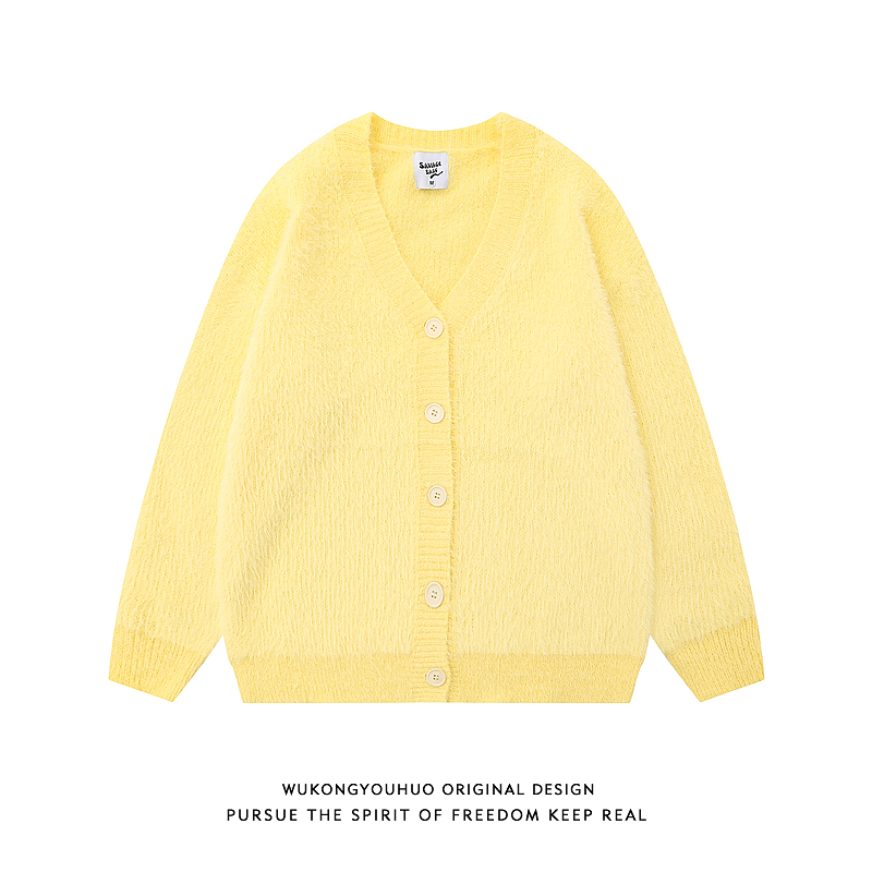 复古马海毛慵懒风开衫毛衣男女