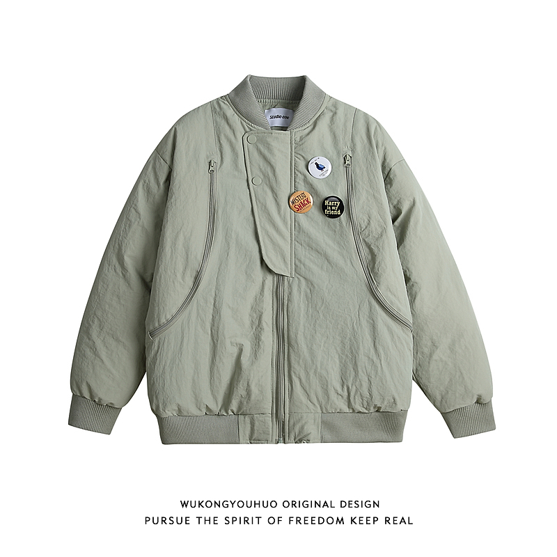 美式复古徽章飞行员夹棉棉衣男