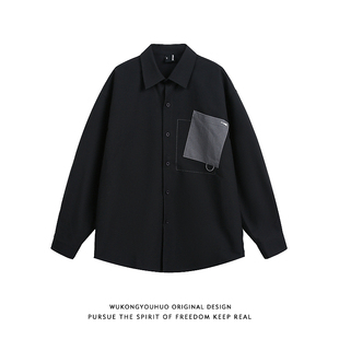 悟空有货户外防泼水撞色口袋长袖 男复古潮牌百搭休闲衬衣外套 衬衫
