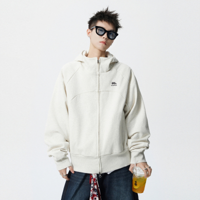 潮牌美式简约刺绣开衫连帽卫衣