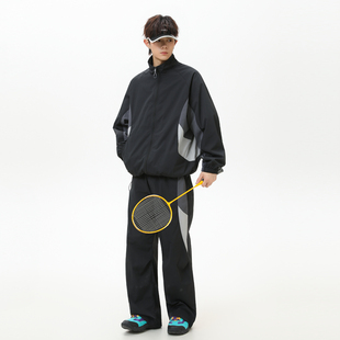 悟空有货复古撞色拼接户外休闲运动套装 两件套 男女立领外套运动裤