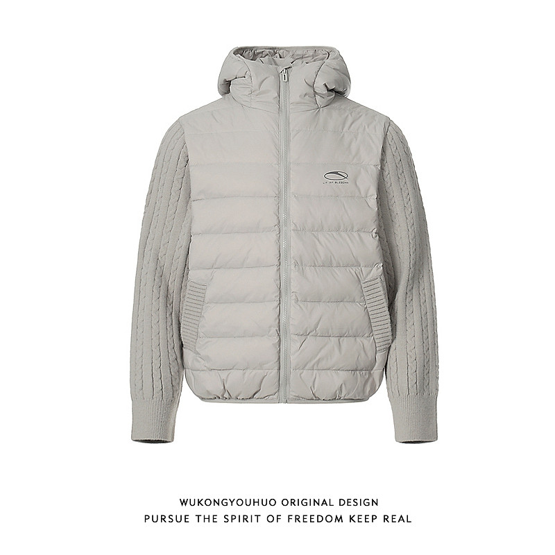 悟空有货冬季针织拼接连帽羽绒服男复古潮牌鸭绒保暖防寒百搭外套,男装,羽绒服,淘宝优惠券,粉丝福利购,淘宝优惠卷