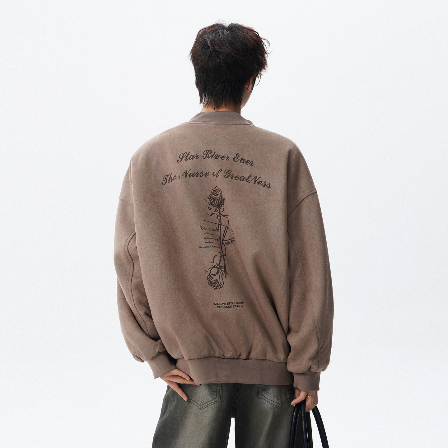悟空有货美式复古座机印花棒球服外套男潮牌宽松情侣休闲运动夹克