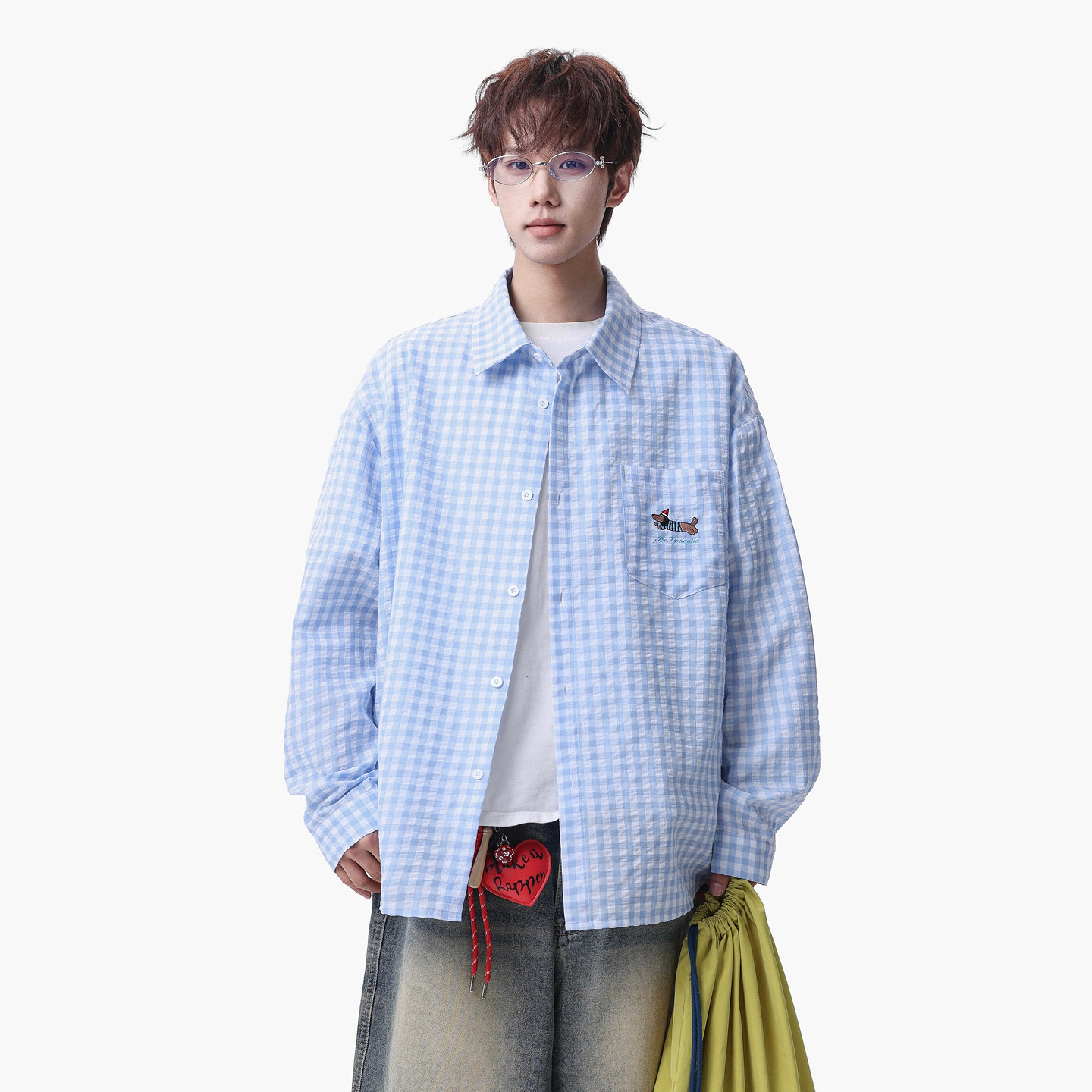 悟空有货春季复古拼色格子腊肠狗衬衫男女潮牌宽松学院风情侣衬衣,男装,衬衫,淘宝优惠券,粉丝福利购,淘宝优惠卷