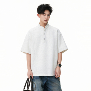 潮牌情侣宽松百搭上衣 T恤男夏季 悟空有货美式 复古解构亨利领短袖