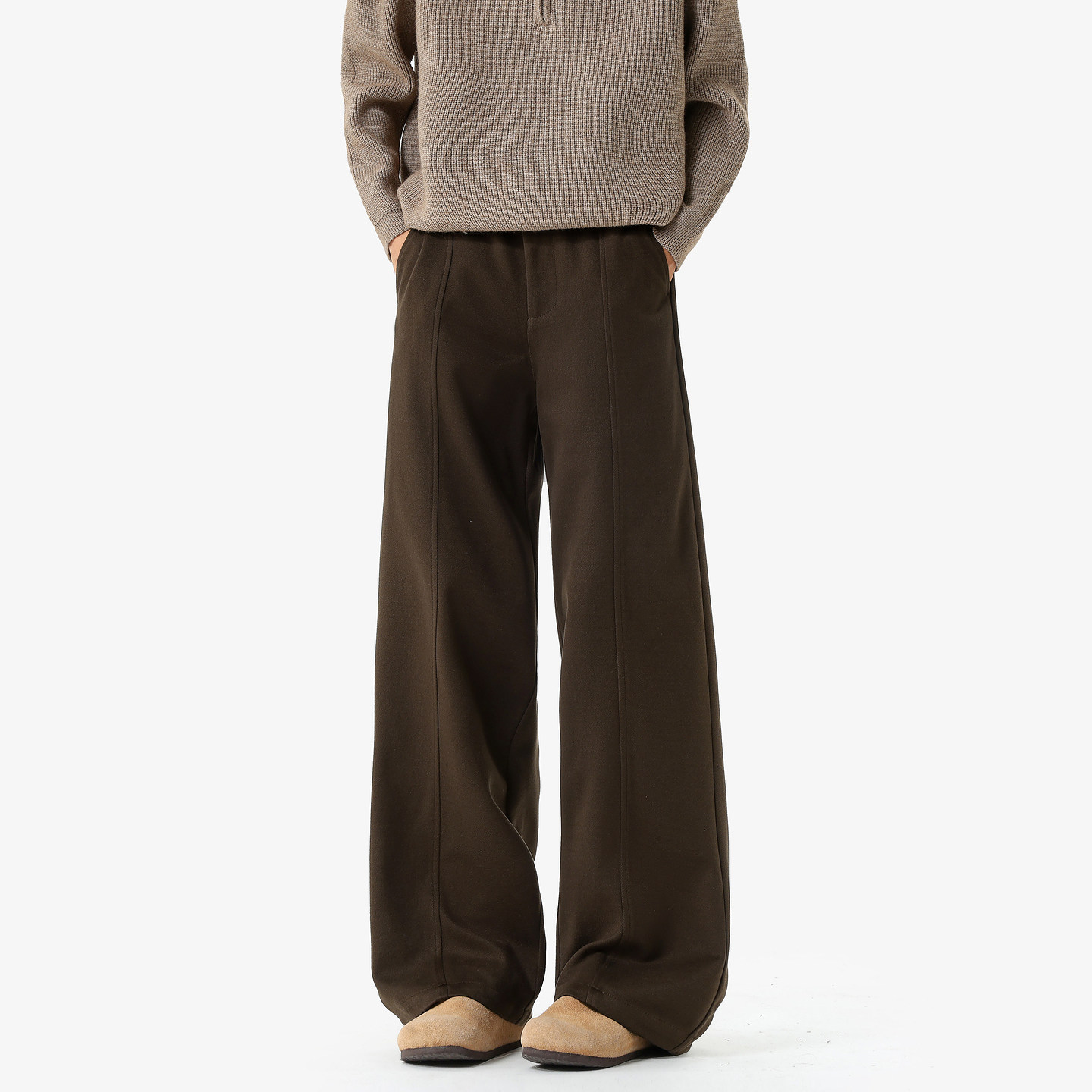 悟空有货潮牌高级感纯色毛呢直筒休闲裤男女复古宽松百搭阔腿长裤,男装,休闲裤,淘宝优惠券,粉丝福利购,淘宝优惠卷