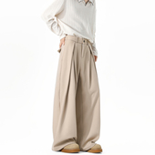 宽松百搭阔腿休闲裤 悟空有货复古潮牌高级感打褶垂感西裤 男女美式