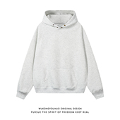 悟空有货潮牌美式 重磅纽扣连帽卫衣男女复古宽松纯色百搭休闲帽衫