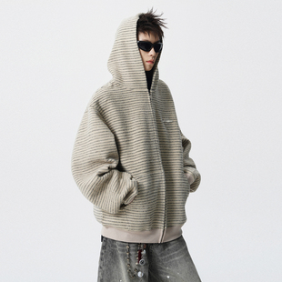 宽松情侣休闲百搭外套 连帽卫衣男女秋季 悟空有货美式 复古条纹开衫