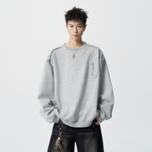 悟空有货春季 复古设计感重磅圆领卫衣男潮牌情侣宽松百搭套头上衣