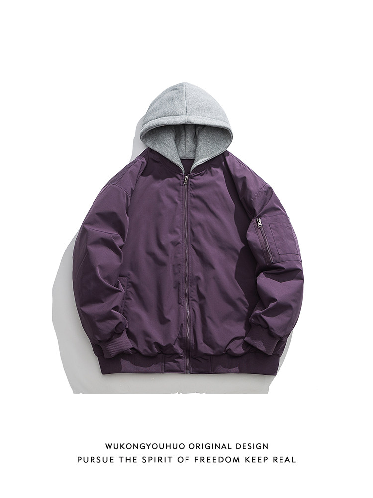 WUKONG HAS AMERICAN RETRO FAKE TWO-PIECE AVIATOR THICKENED COTTON CLOTHES FOR MEN AND WOMEN IN WINTER LOOSE AND TRENDY VERSATILE COTTON CLOTHES