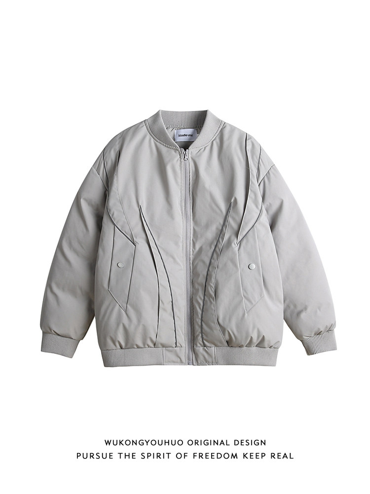 WUKONG IS  WINTER AMERICAN RETRO SOLID COLOR BOMBER JACKET MENS FASHION BRAND LOOSE THICKENED WARM COTTON JACKET