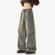 男复古情侣百搭阔腿休闲长裤 悟空有货潮牌美式 解构拼接直筒牛仔裤