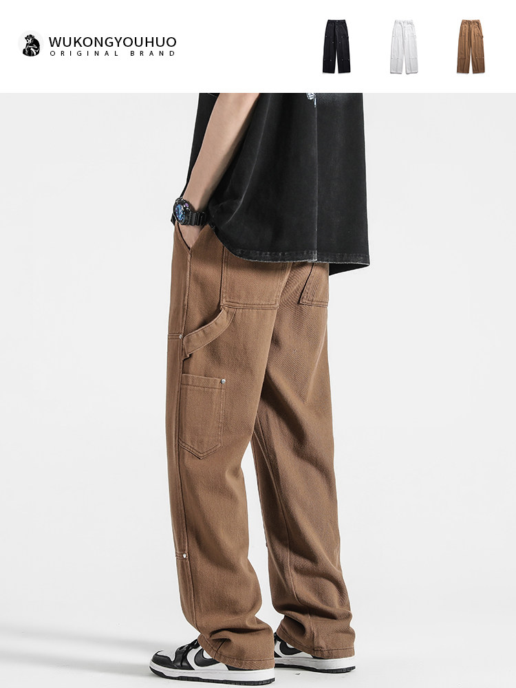 WUKONG HAS AMERICAN RETRO NICHE STRAIGHT-LEG JEANS MENS FASHION BRAND LOOSE WIDE-LEG VERSATILE HIGH-STREET MOPPING TROUSERS