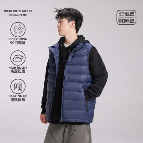 潮牌90白鸭绒排骨羽绒马甲男女