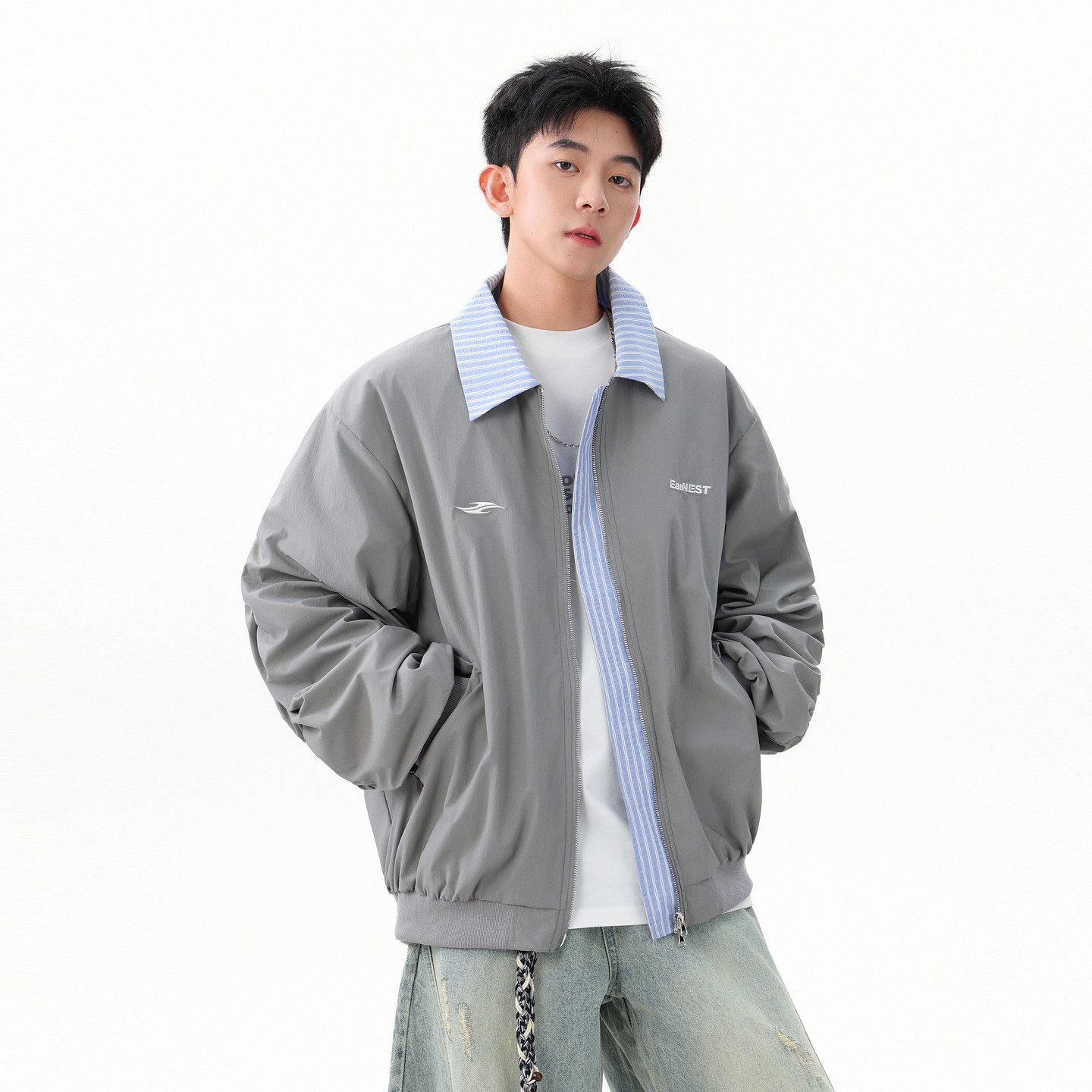 悟空有货美式复古刺绣假两件翻领棒球服男女潮牌秋季情侣百搭外套,男装,夹克,淘宝优惠券,粉丝福利购,淘宝优惠卷