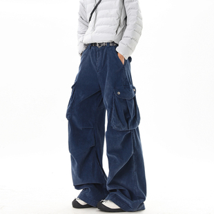 男街头宽松阔腿休闲裤 裤 复古多口袋褶皱直筒工装 悟空有货潮牌美式