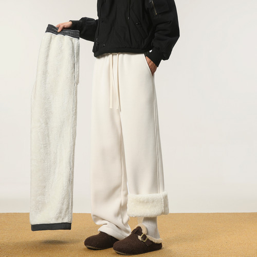 潮牌冬季简约加绒加厚休闲裤