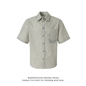 悟空有货美式 男潮牌情侣宽松百搭衬衣 衬衫 复古夏季 条纹设计感短袖