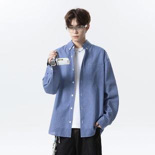 男女复古日系宽松情侣休闲百搭衬衣 衬衫 悟空有货潮牌秋季 格子长袖