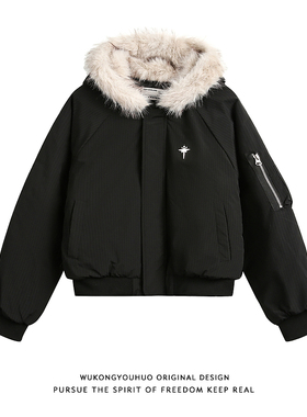 悟空有货美式潮牌毛领加厚短款棉服男女2025冬季cleanfit保暖棉衣