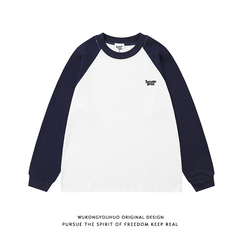 悟空有货秋季复古撞色插肩长袖T恤男女潮牌宽松情侣百搭休闲体恤,男装,T恤,淘宝优惠券,粉丝福利购,淘宝优惠卷