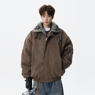 悟空有货冬季座山雕毛领加厚棉衣外套男美式复古情侣保暖休闲棉服