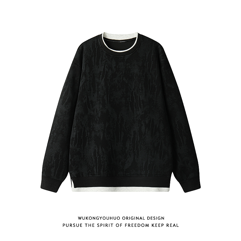 复古假两件拼接扎染圆领卫衣男